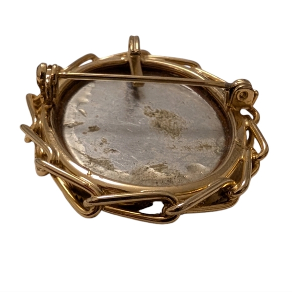 BROOCH Vintage Mother-of-Pearl Abalone Leaves Gold Inlaid Pin Pendent - Picture 4 of 7